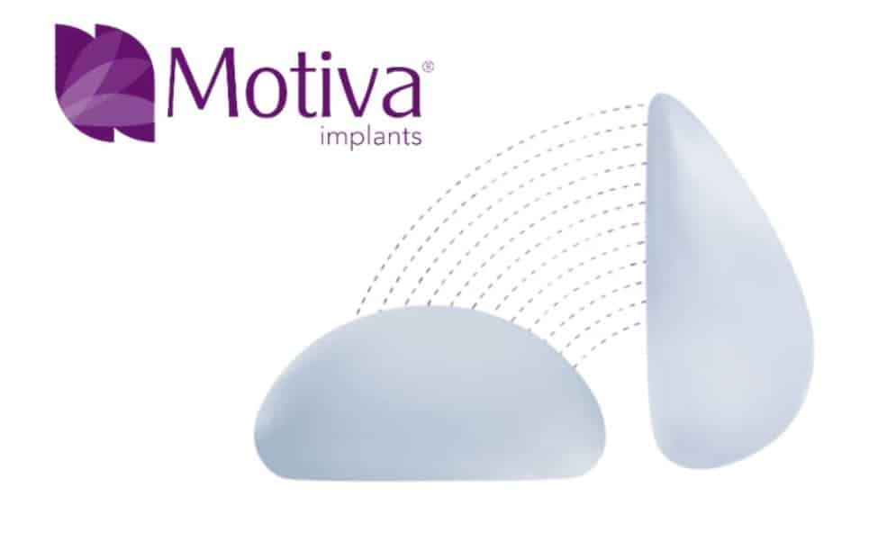 Motiva implants displayed with motion lines to illustrate natural shape and adaptive breast augmentation results