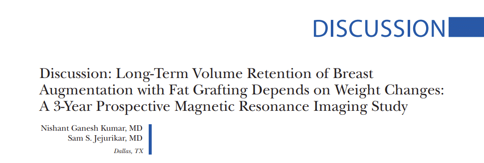 Study title on breast augmentation fat grafting volume retention and authors from Dallas, TX
